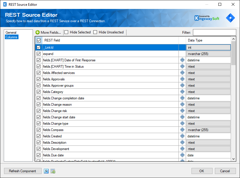 SSIS Jira REST Source - Columns